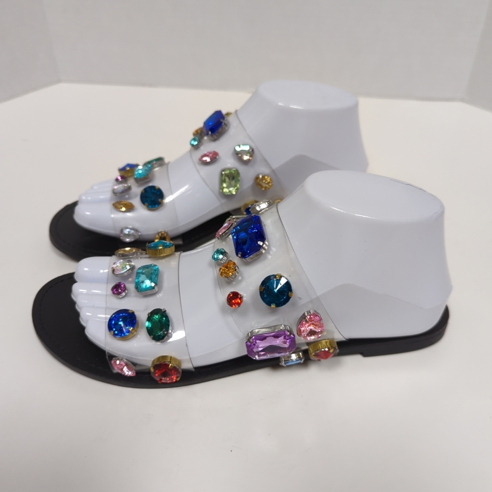 Steve Madden Runway Clear Lucite Slides Jeweled R… - image 1